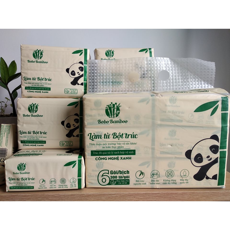 Giấy ăn dạng rút BOBO BAMBOO làm từ bột trúc (6 gói)