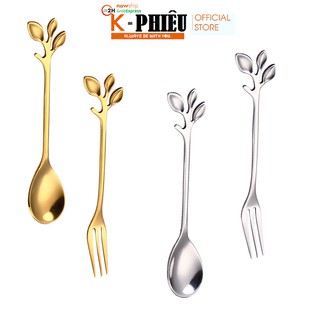[CÓ SẴN] Bộ 6 muỗng/ Nĩa inox 304 họa tiết lá cây xinh xắn