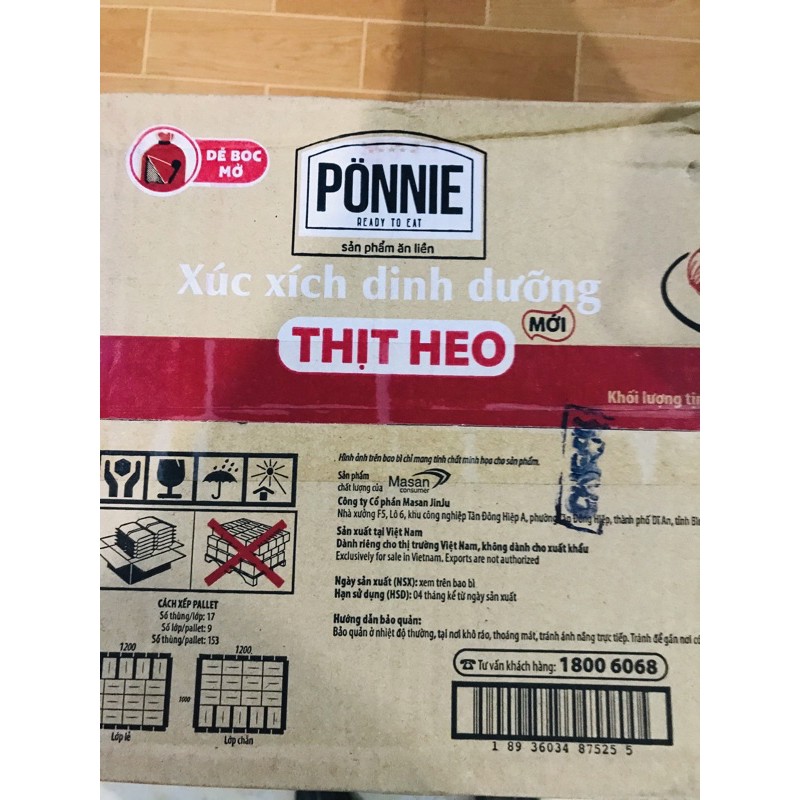 Thùng xúc xích dinh dưỡng thịt Heo Ponnie (20gói* 5cây *35g)