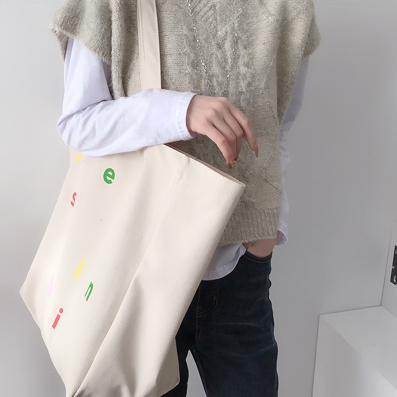 Túi Xách Canvas Cỡ Lớn In Chữ Đơn Giản Thời Trang Cho Nữ