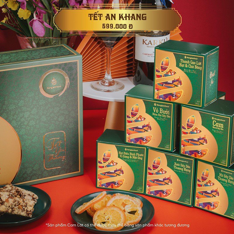 Hộp quà Tết An Khang Nonglamfood cao cấp hoa quả sấy, hạt dinh dưỡng, ngũ cốc tặng gia đình, cơ quan | BigBuy360 - bigbuy360.vn