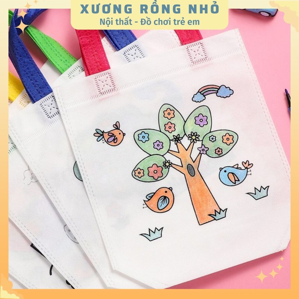 Túi vải canvas tô màu tặng kèm màu - hoạt động nghệ thuật Montessori - DIY cho bé thỏa sức sáng tạo