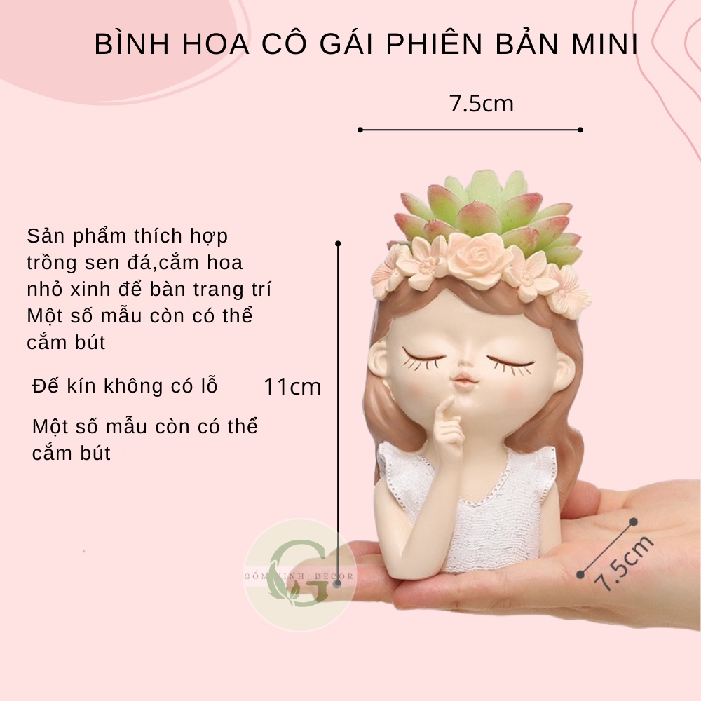 Bình Hoa Cô Gái Gốm Xinh Decor Lọ Trang Trí Hình Cô Gái Phiên Bản Mini Để Bàn Trồng Sen Đá