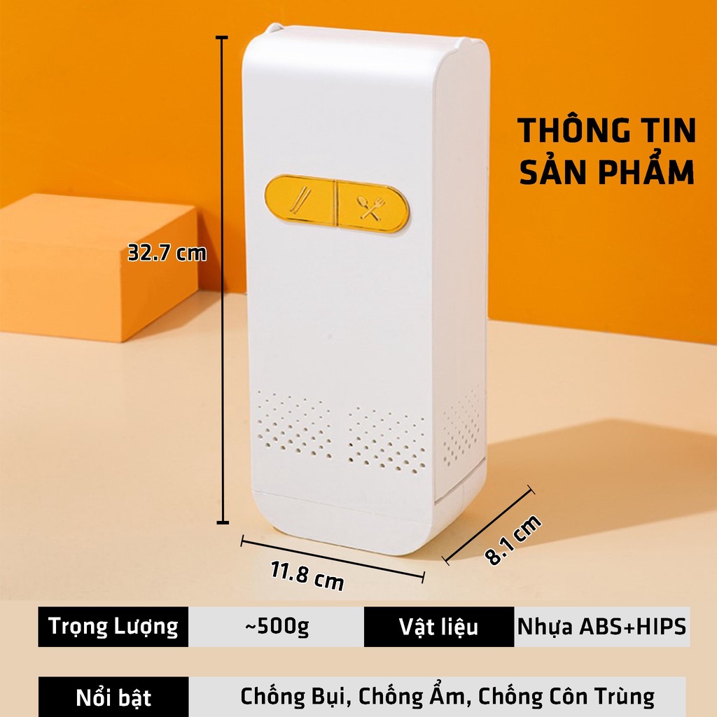 Ống Đũa Thông Minh, Hộp Đựng Đũa Thìa Muỗng Có Nắp Đậy Cao Cấp Chống Côn Trùng, Kiến, Dán Tường Chắc Chắn