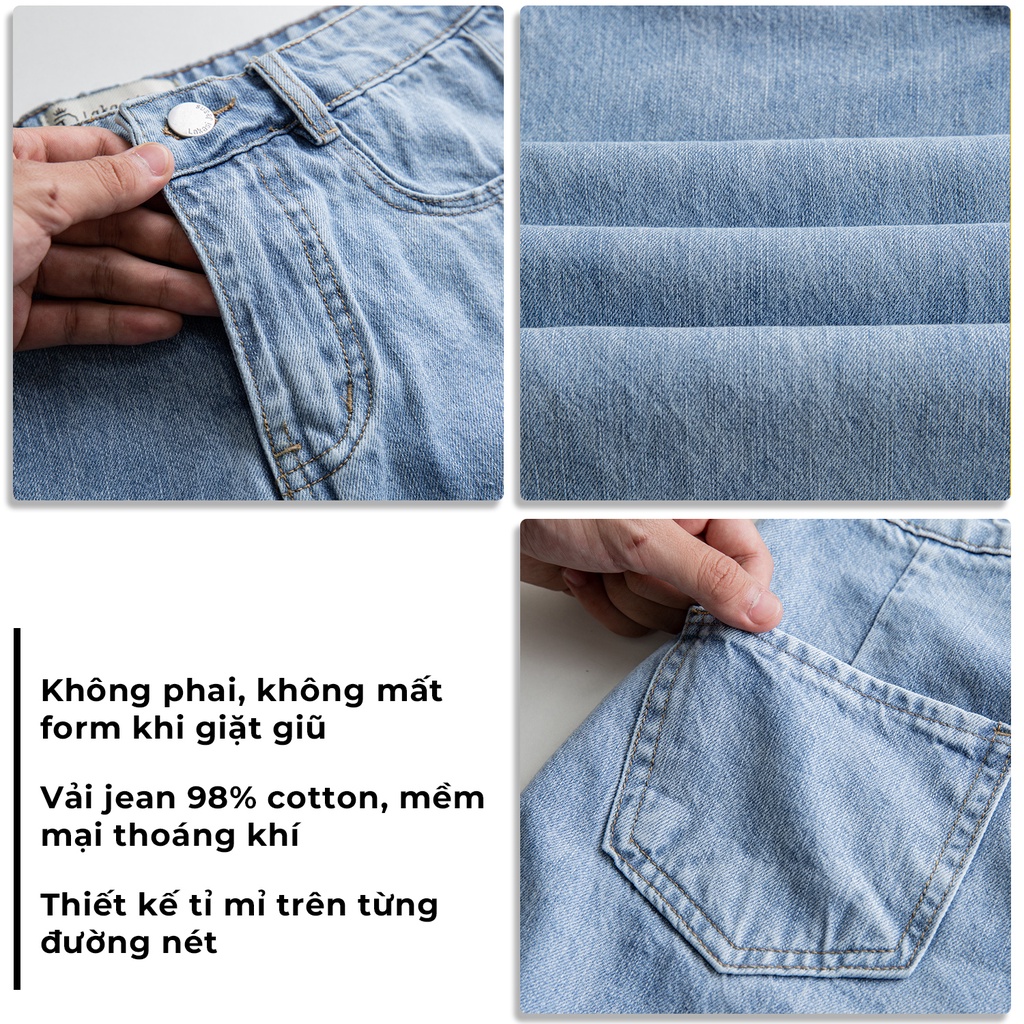 Quần jean ống rộng nữ cạp trễ ống đứng ulzzang Spandex Cotton, quần jeans nữ ống rộng xanh VNXK 13BSC01 - JEANBOO