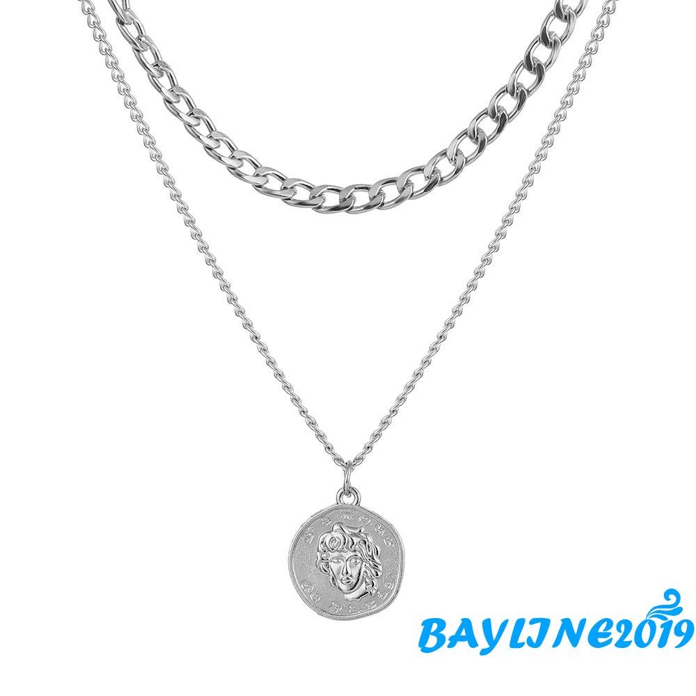 Vòng cổ Hai Lớp Mặt Hình Đồng Xu Cổ Điển Cho Nữ