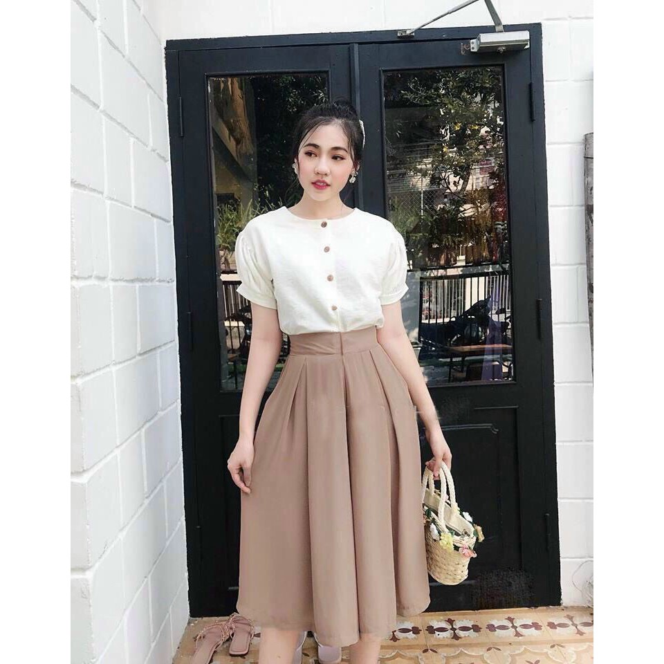 Quần ống rộng giả váy Midi chất đẹp,kèm thun sau,có túi