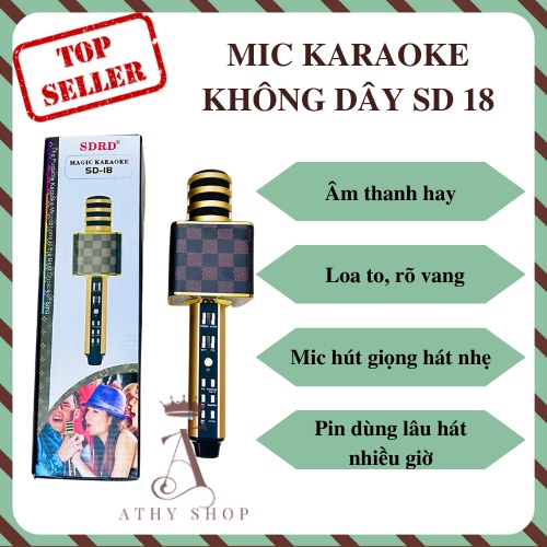 MIC KARAOKE BLUETOOTH SD-18 kết nối không dây sang trọng âm thanh hay không bị rè chống hú và có hiệu ứng vỗ tay, cười