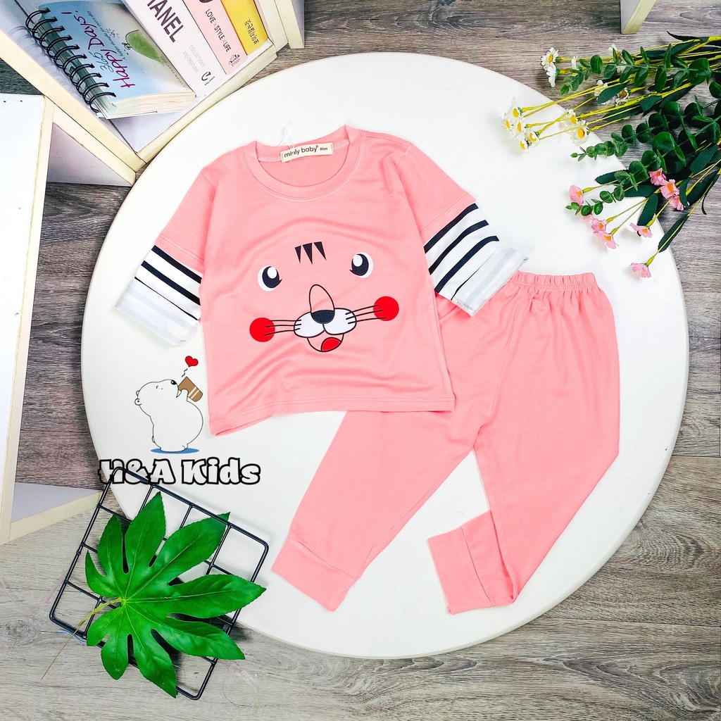 [Bé 20-33kg] Bộ tay dài thun lạnh SIZE ĐẠI Minky mom in hình trước ngực phối tay sọc cho bé trai bé gái từ 20-33kg