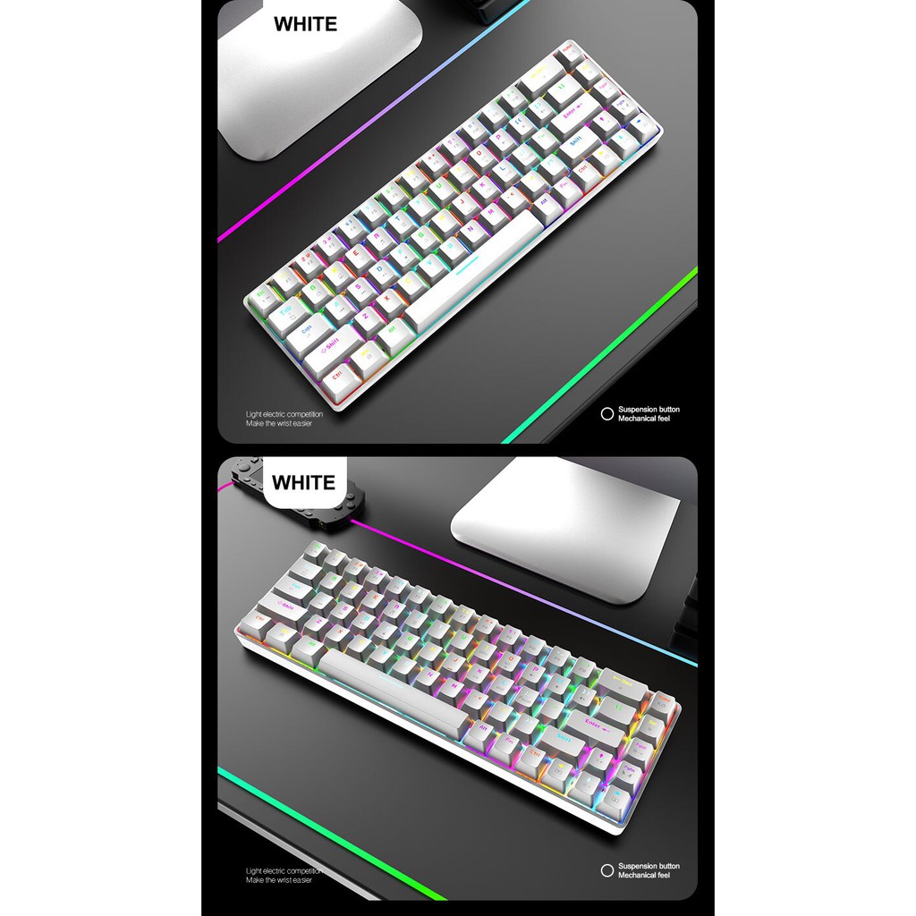 Bàn phím cơ RK68PRO GAMING RGB nhỏ gọn, Led nền RGB cực đẹpBàn phím cơ chơi game Wolf T8 Led RGB 68 phím