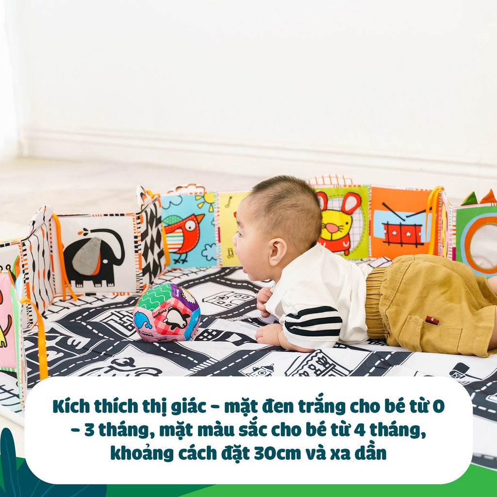 Sách vải kiêm quây cũi kích thích thị giác cho bé Lalala Baby 3in1, có dây để treo lên thành nôi