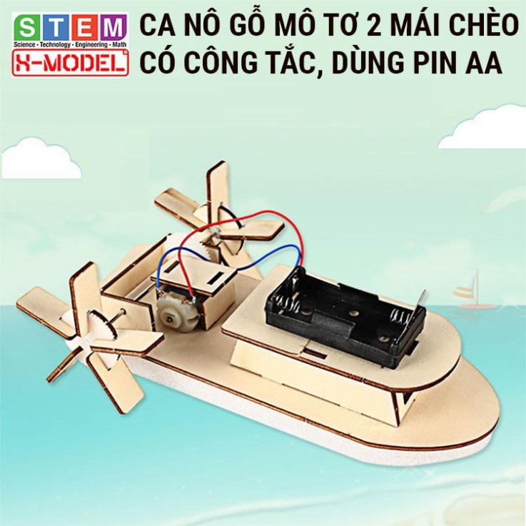 y9 H67 Đồ chơi thông minh STEM Ca nô gỗ mô tơ mái chèo X-MODEL ST68 đi được trên nước cho bé, Đồ chơi trẻ thơ 4 y9