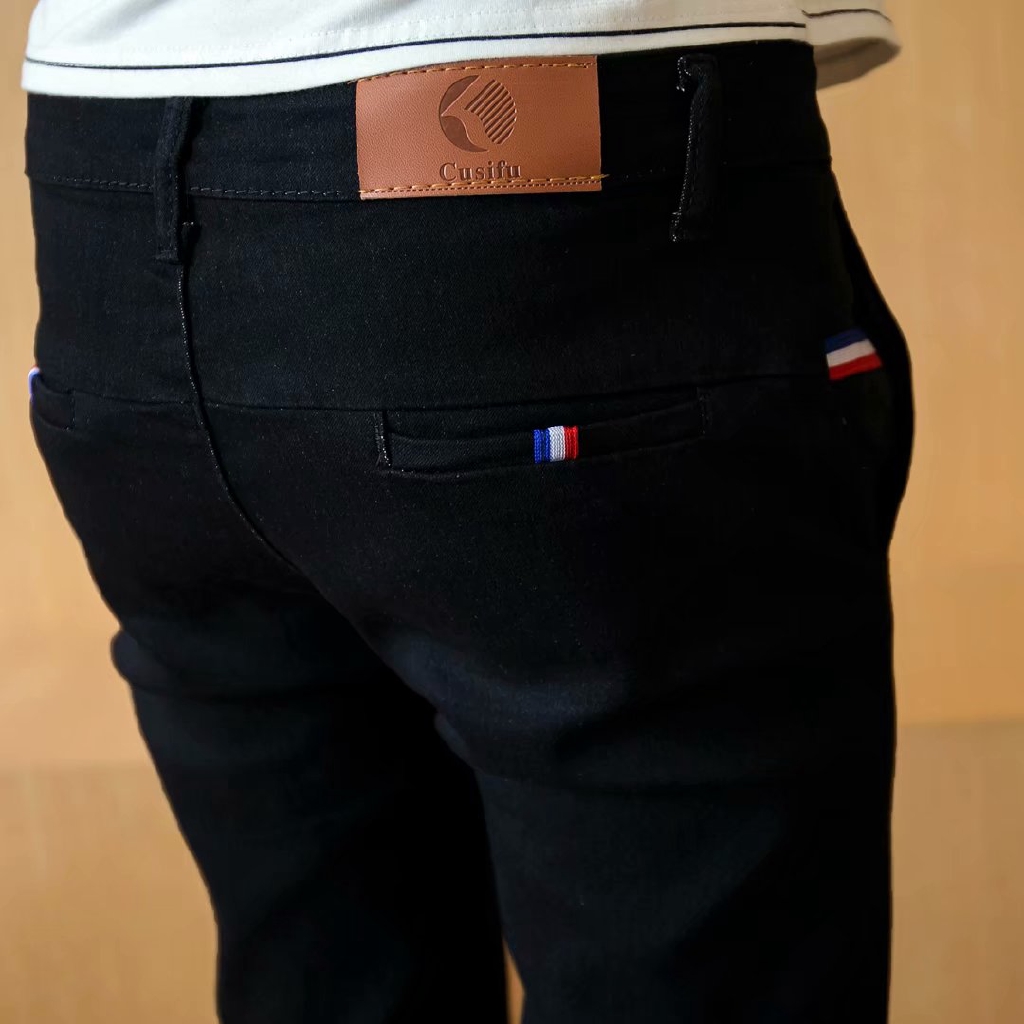【27-34 waistline】 Korean Slim fit skinny ankle-length men's denim jeans spirit guy can stretch black tights for men and women trendy men's pants