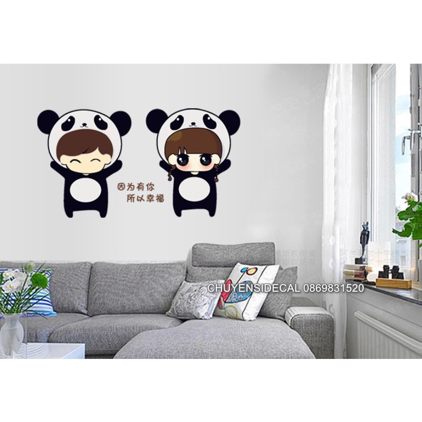 Decal trang trí tường - Cô Cậu Gấu Trúc Đen đáng yêu