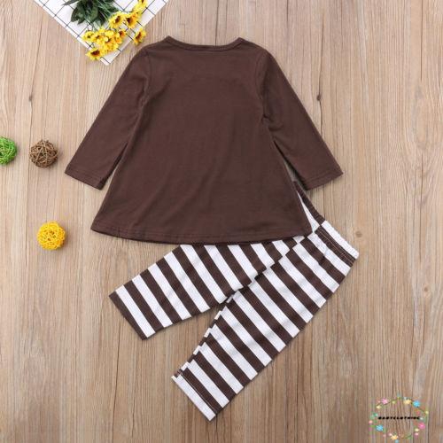 Set 2 món áo váy tay dài hình cáo + quần leggings kẻ sọc cho bé
