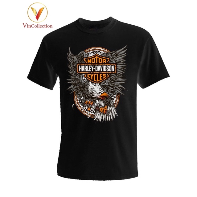 Áo Thun Nam Cổ Tròn Cao Cấp VINCOLLECTION HARLEY DAVIDSON Áo Thun Đen T Shirt Nam Biker Đẹp Cổ Tròn