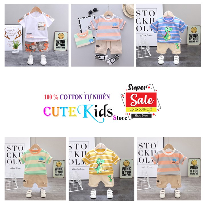 Bộ áo bé trai HUQIQI kiêm quần short cho bé 1 đến 4 tuổi chất Cotton Hàn Quốc hàng trẻ em xuất khẩu Âu Mỹ