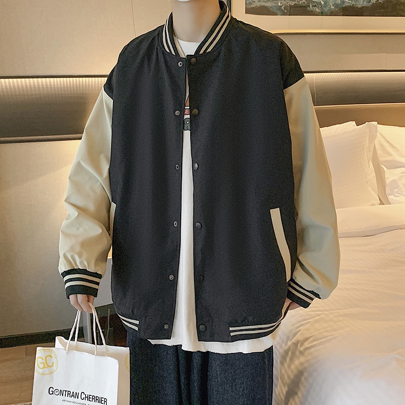 【S-3XL】 Áo khoác bóng chày dáng rộng phối màu tương phản thời trang cho nam S-3XL