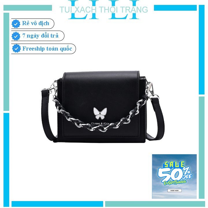 Túi xách nữ trơn 💖💖 Túi đeo chéo khuy con bướm 3 ngăn có khóa 19cm!! MAITONG-755 (có video, ảnh thật)