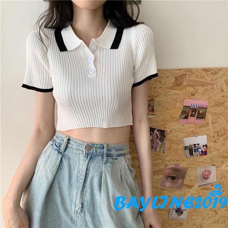Áo Dệt Kim Tay Ngắn Màu Sắc Thời Trang Cho Nữ | BigBuy360 - bigbuy360.vn