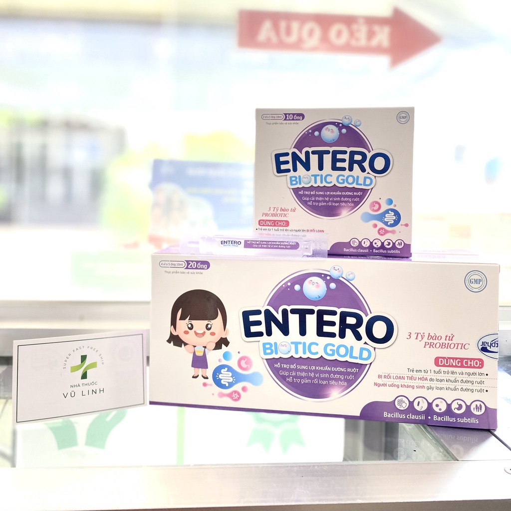 (CHÍNH HÃNG) ENTERO BIOTIC GOLD bổ sung lợi khuẩn đường ruột, giảm rối loạn tiêu hóa (Hộp 20 ống 10ml)