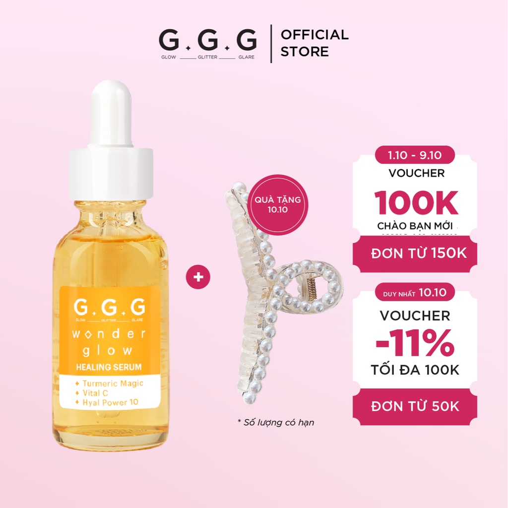 Tinh chất serum 10% HA và chiết xuất Nghệ Mờ Thâm Ngừa Mụn Giảm dầu nhờn GGG Wonder Glow Healing 30ml