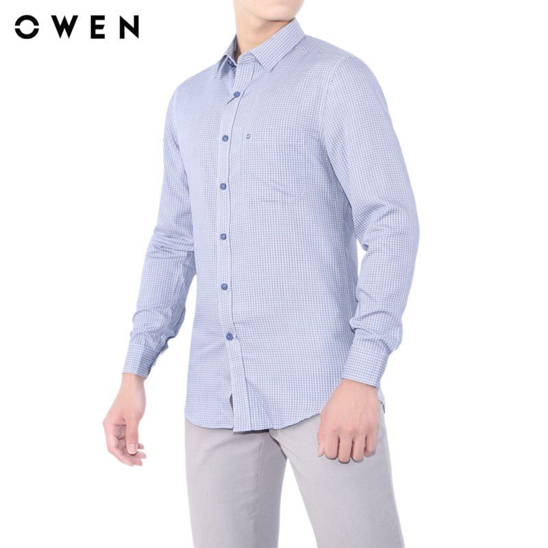 Áo sơ mi dài tay nam Owen Bamboo Regular Fit Xám caro - AR22241DT