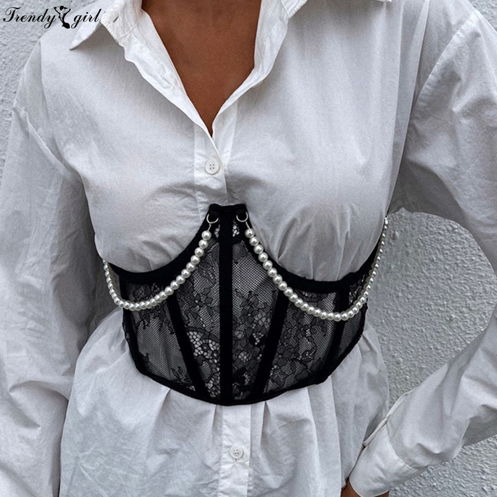 Đai nịt bụng hình chữ U phối ren đính ngọc trai nhân tạo thời trang cho nữ | BigBuy360 - bigbuy360.vn