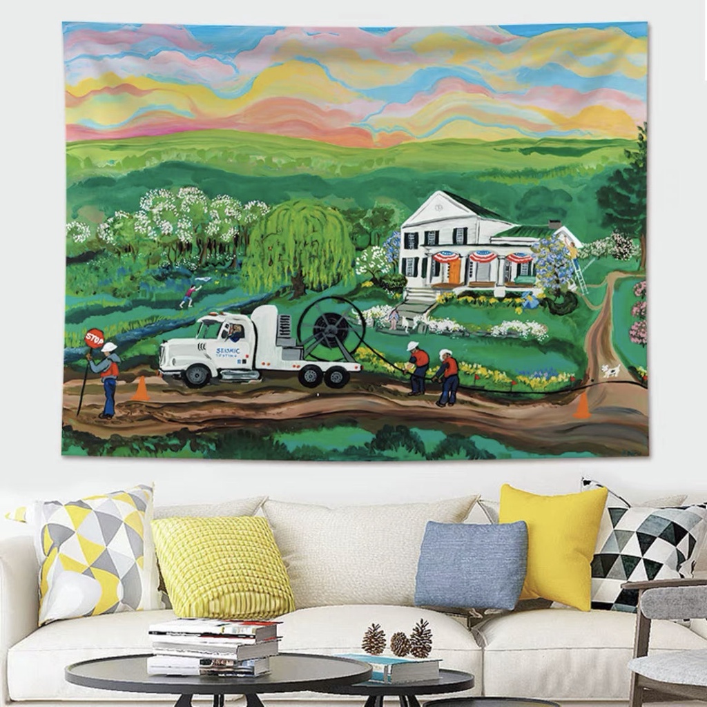 Tấm Thảm Canvas Treo Tường In Hình Tranh Sơn Dầu Phong Cách Đồng Quê Mỹ