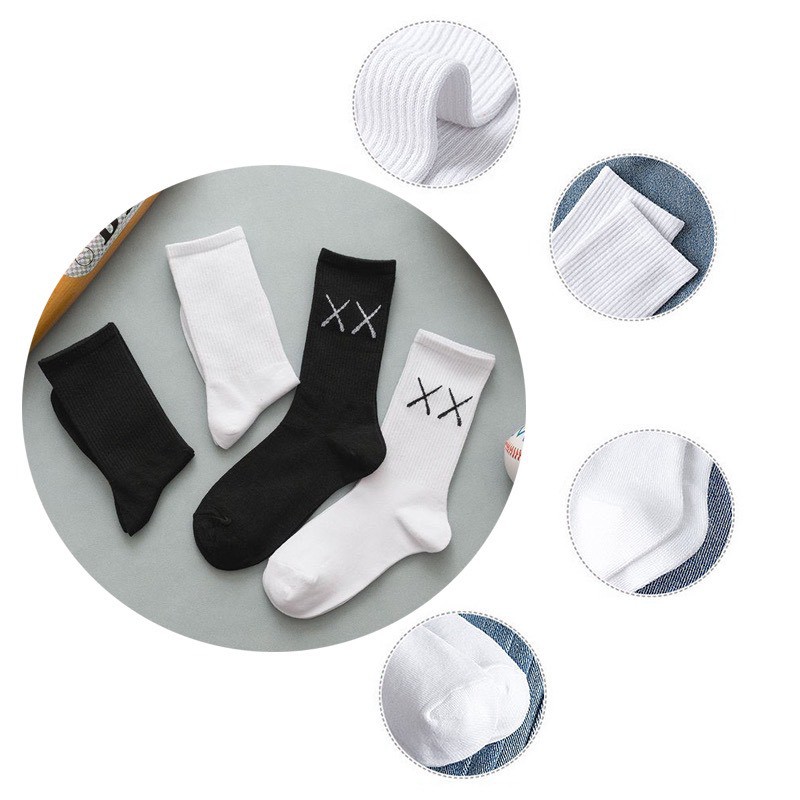 FREESHIPTất Vớ Nam Nữ Trơn Cổ Cao Chữ Xx Kaws cotton siêu đẹp