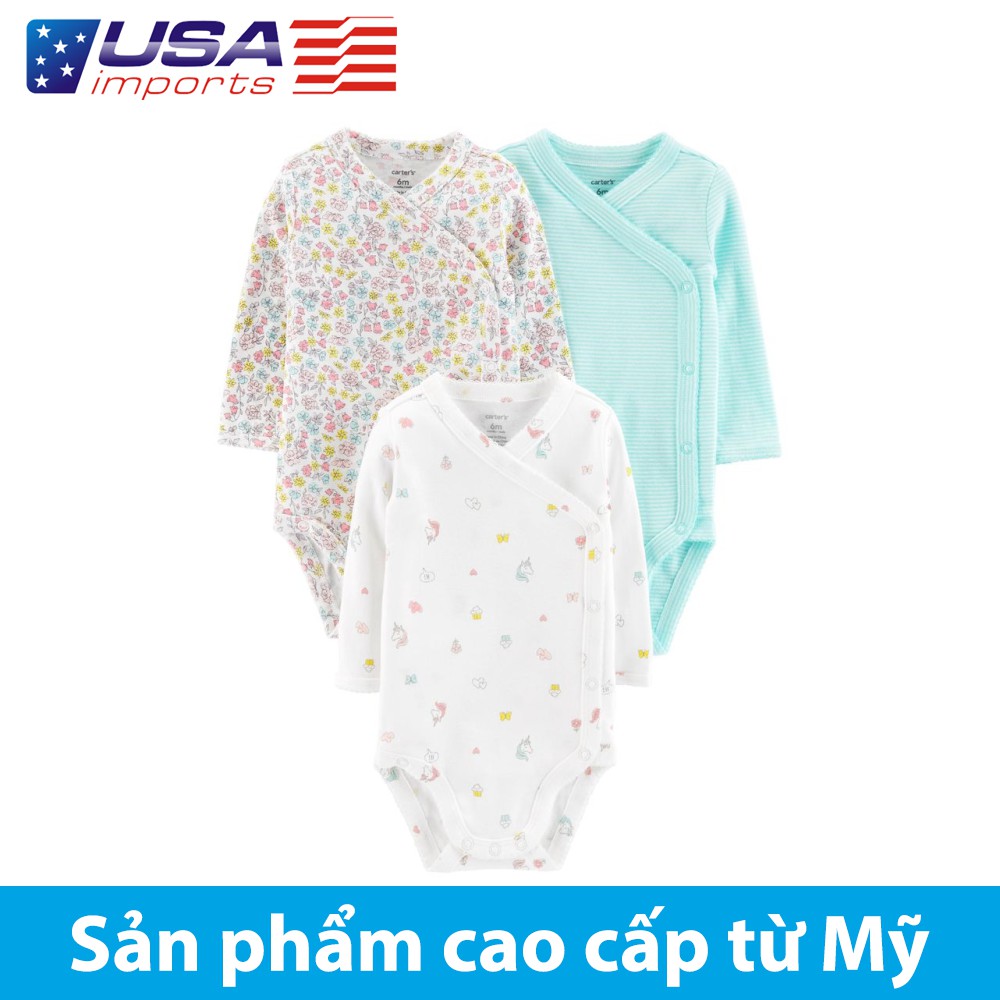 Set 3 bodysuit tay dài cài chéo Car-tờ Auth Từ Mỹ (126H426)