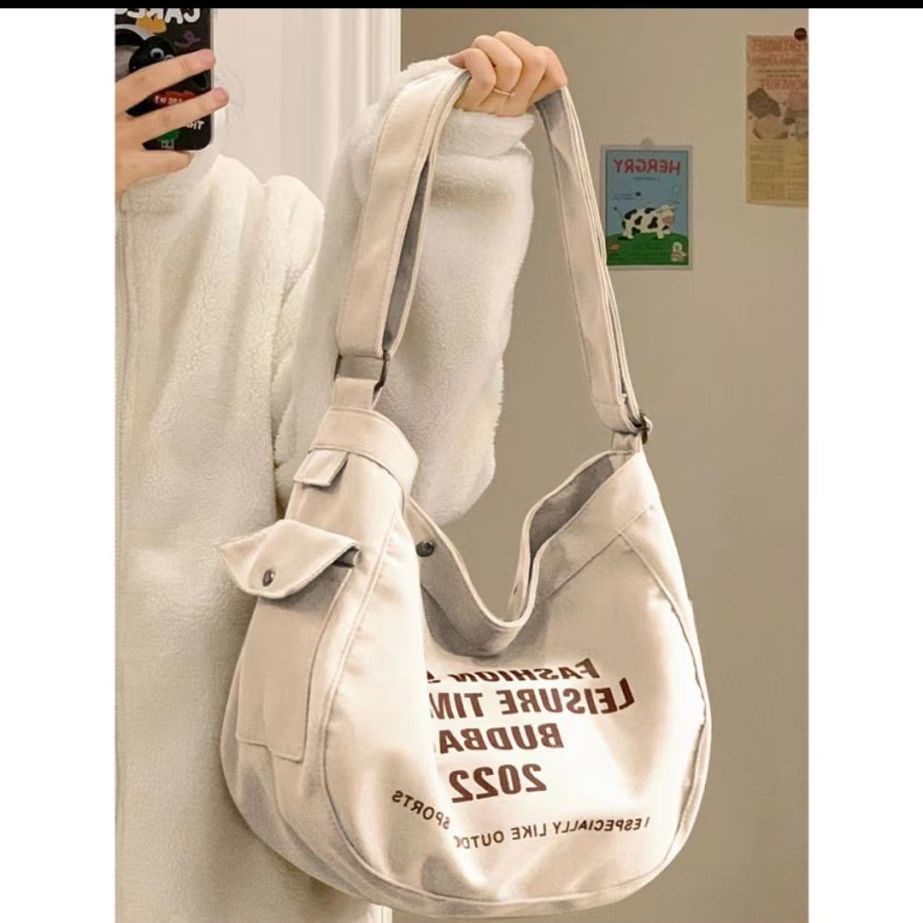 Túi Vải canvas Sức Chứa Lớn In Chữ Phong Cách Cổ Điển Cho Nữ