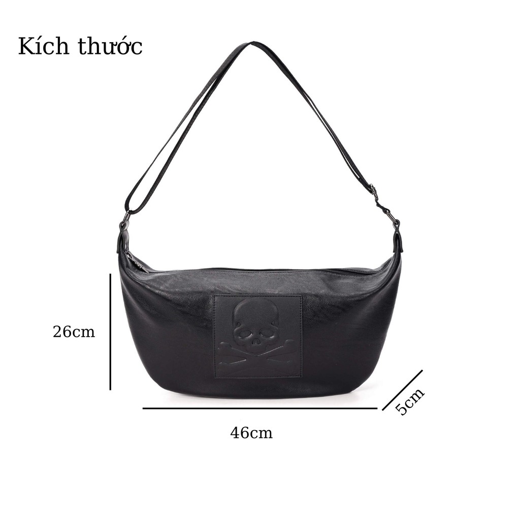 Túi Đeo Chéo Vai Phong Cách Hàn Quốc Cho Nam Nữ Chất Liệu Da Pu Mềm Mại Bền Đẹp Không Thấm Nước Họa Tiết Đầu Lâu Màu Đen | BigBuy360 - bigbuy360.vn