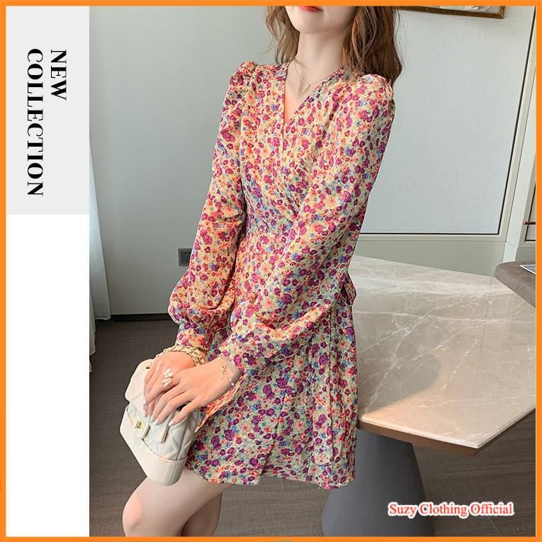 Đầm Dự Tiệc Chất Voan Hoa Nhí Thắt Eo Chéo Tay Phồng Ulzzang | BigBuy360 - bigbuy360.vn