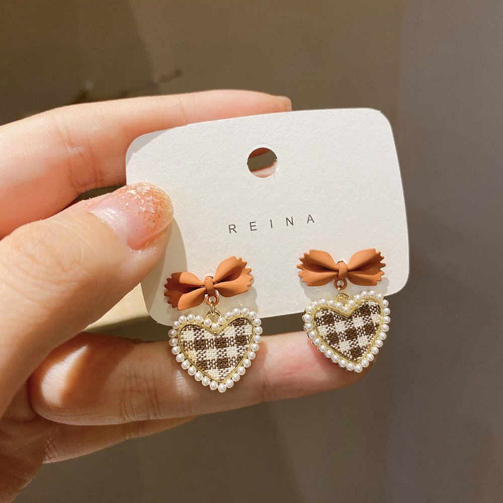 Bông Tai Vải Hình Nơ / Trái Tim Nhiều Màu Sắc Phong Cách Hàn Quốc Cho Nữ