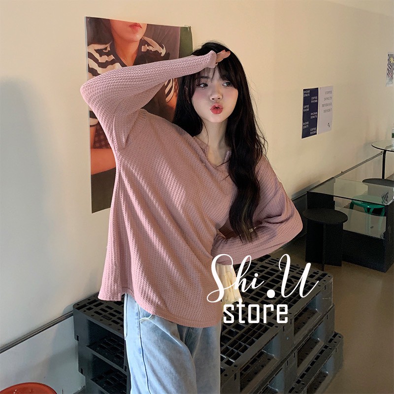Áo Thun Gân Tay Dài Nữ Cổ U Chất Xốp Hàn Quốc Áo Dài Tay Vintage Dáng Rộng Ulzzang | BigBuy360 - bigbuy360.vn