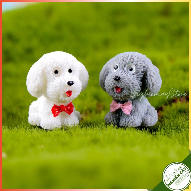 Phụ kiện Chú chó poodle trang trí tiểu cảnh, cây cảnh, sen đá
