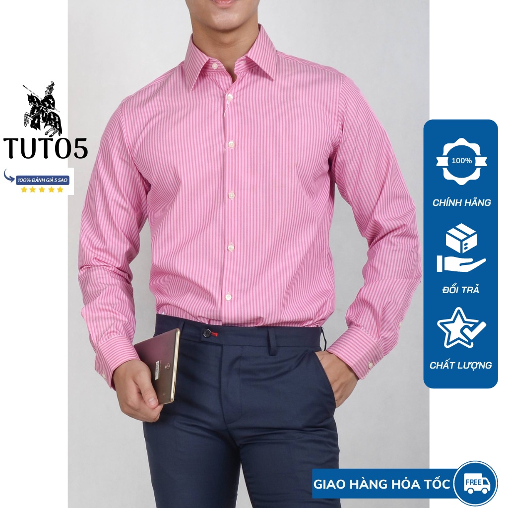 Áo sơ mi hồng kẻ sọc nam TUTO5 Menswear dài tay công sở cao cấp Slim fit Premium Shirt chống nhăn, lịch lãm TRISTAN336