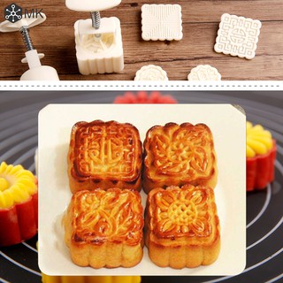 4 Khuôn bánh kèm đồ ấn chuyên dụng làm bánh trung thu
