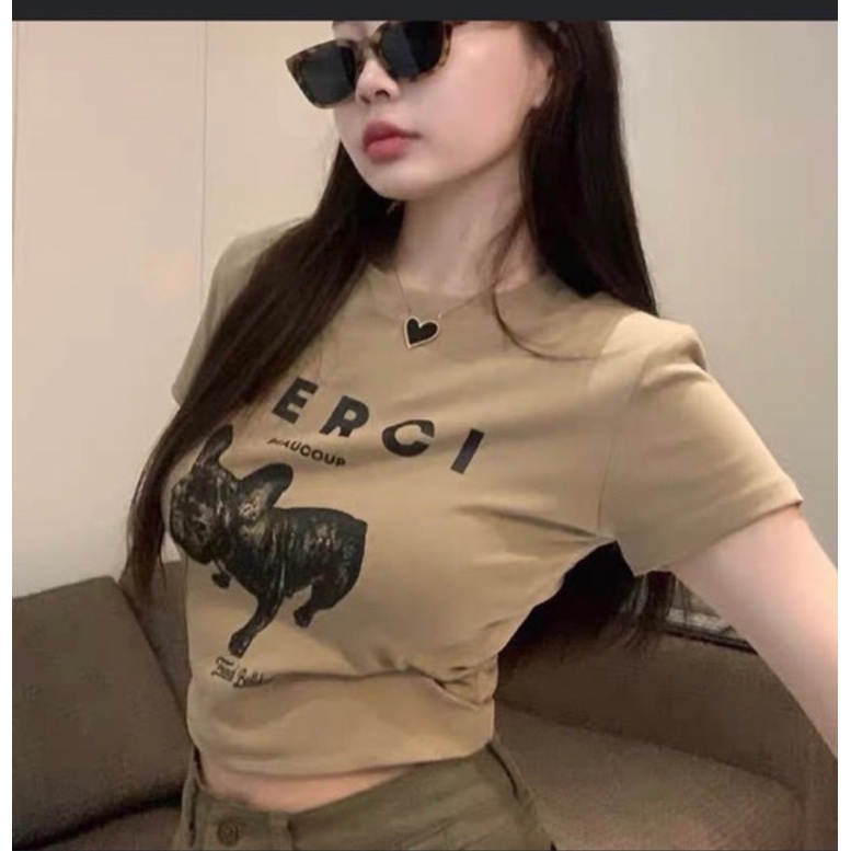Áo thun croptop in chữ Merci hình chú cún🌺🌺chất borip xịn xò🌺An House🌺🌺