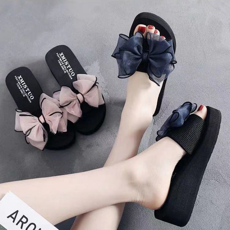 Dép đế xuồng chống trượt đính nơ thời trang đi biển mùa hè cho nữ