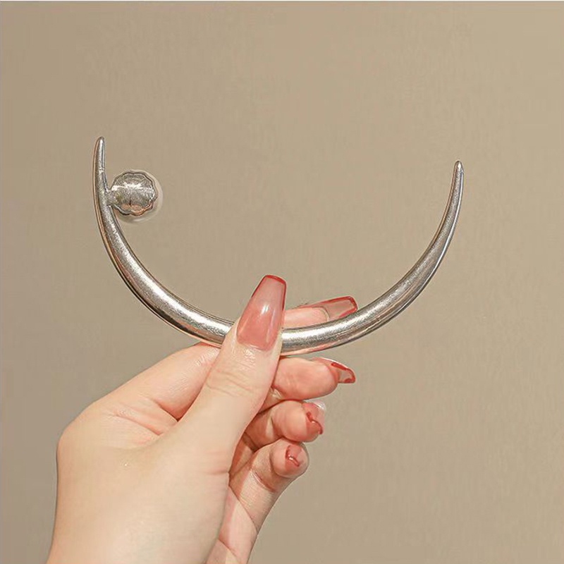 Trâm cài tóc nữ cá tính hình trăng khuyết bán nguyệt đính hạt trai ABS dùng búi tóc hằng ngày phong cách công sở vintage