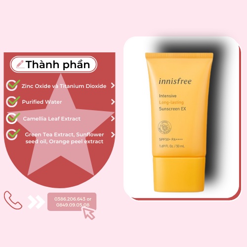 Kem Chống Nắng Innisfree Intensive Sunscreen SPF50+ PA++++ 50ml KCN492