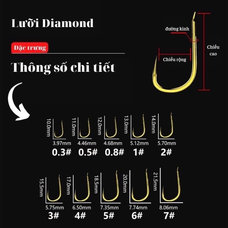 Lưỡi câu cá ko ngạnh Diamond Nhật bản