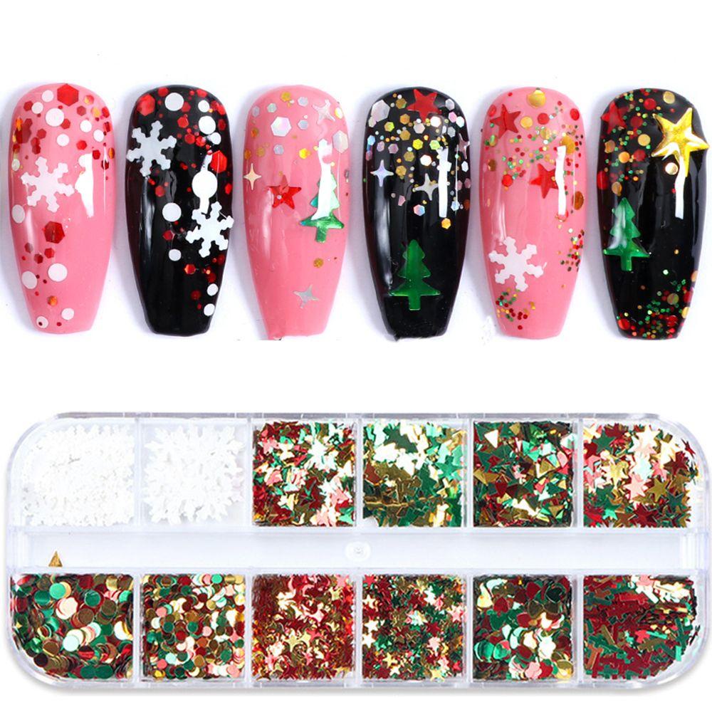 Hộp Kim Tuyến Hình Bông Tuyết Nhiều Màu Sắc Trang Trí Móng Tay