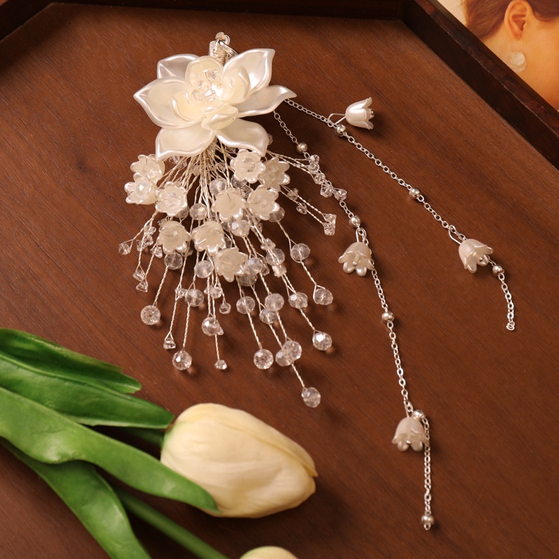 GETNOIVAS Bông Tai Kim Loại Dạng Chuỗi Tua Rua Đính Pha Lê Phong Cách Hàn Quốc Cho Cô Dâu