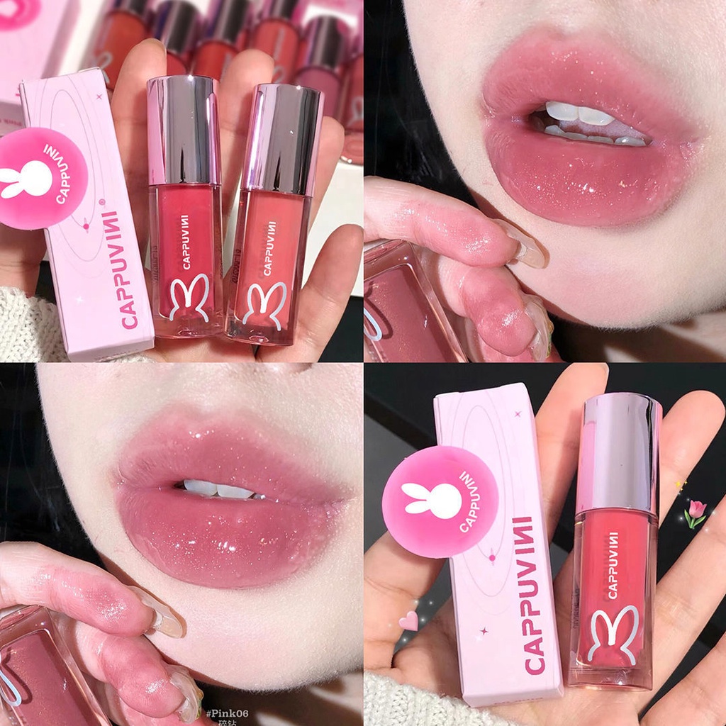 Son Bóng Dạng Lỏng Trong Suốt Dưỡng Ẩm Chống Thấm Nước Làm Mờ Đường Viền Môi Hình Thỏ Hồng