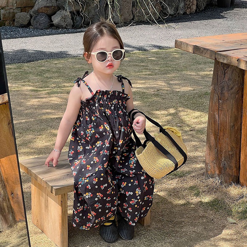 Bộ Áo Liền Quần Hai Dây Ống Rộng Thời Trang Mùa Hè Cho Bé Gái