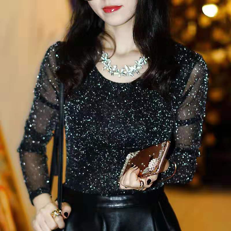 (HT021) ÁO THUN NỮ DÀI TAY KIM TUYẾN THỜI TRANG | BigBuy360 - bigbuy360.vn