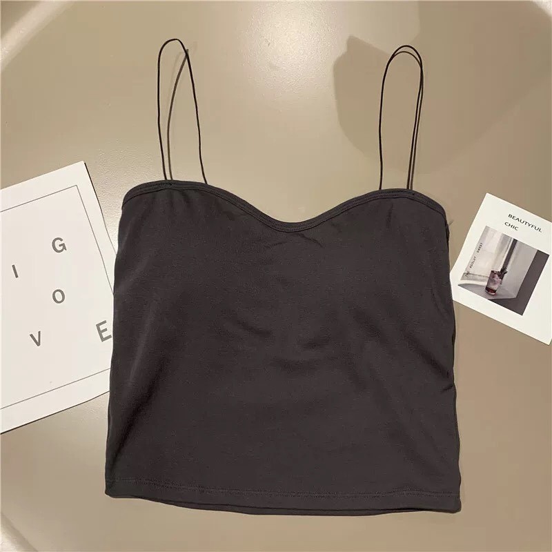 Áo Bra 2 Dây Có Mút Ngực Sợi Bún Siêu Mảnh, Bra mặc áo tanktop Cotton Dán Lửng Bra03